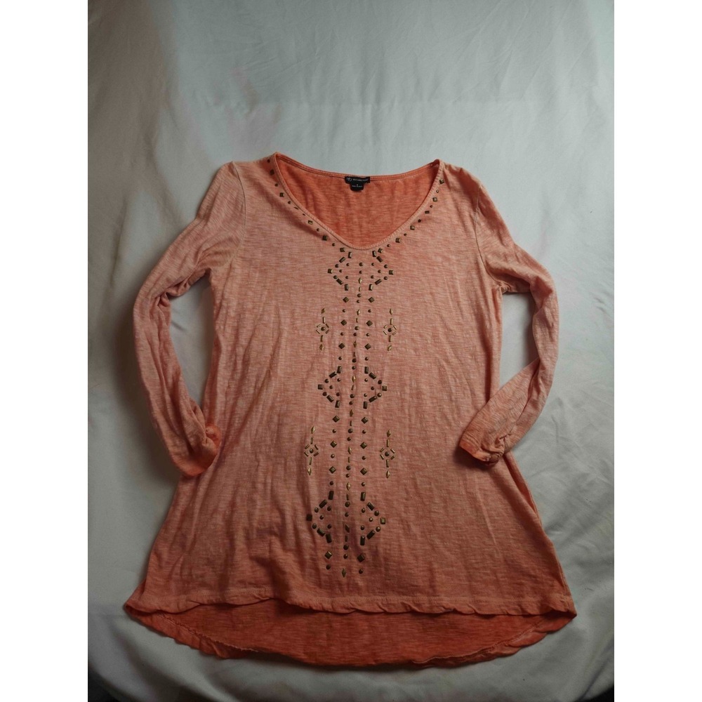 New Directions Top Womens S Orange Studded Peasant Boho Festival Chic Layering